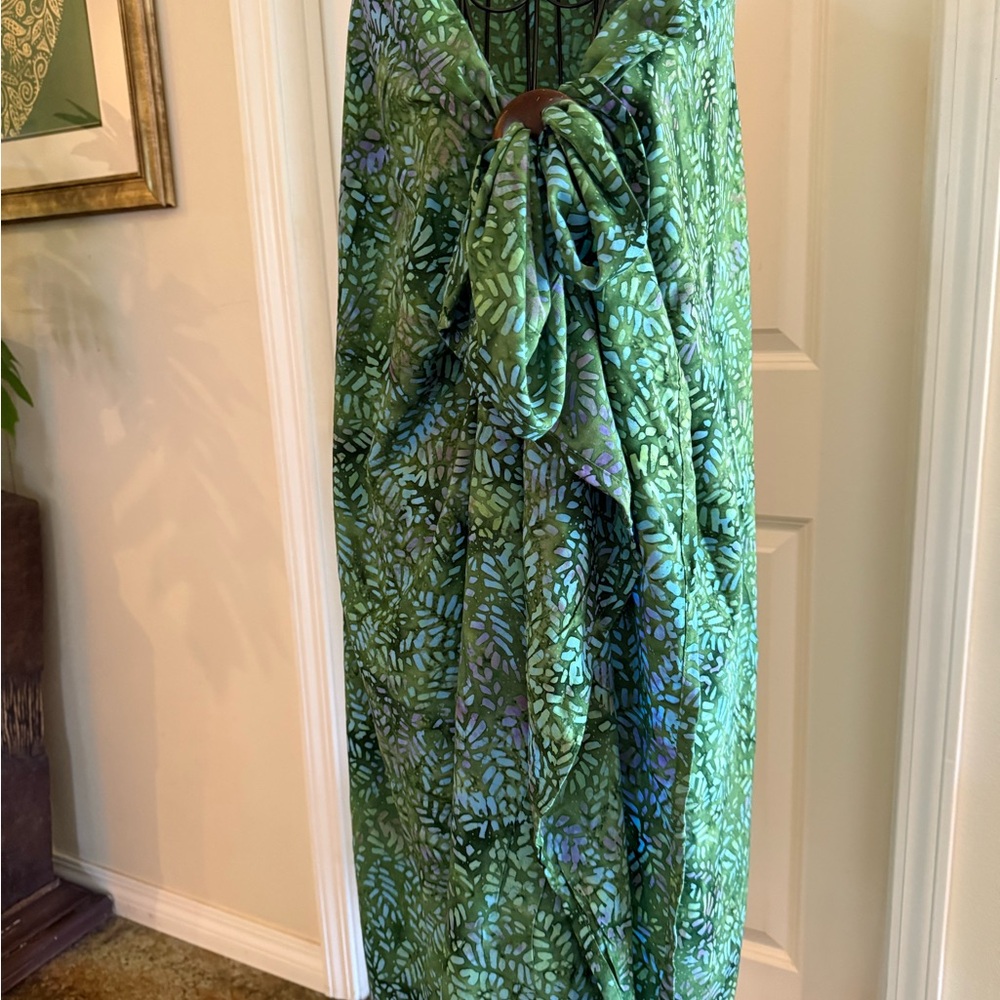 Green and Purple Sarong with Adjustable Bow for Swim